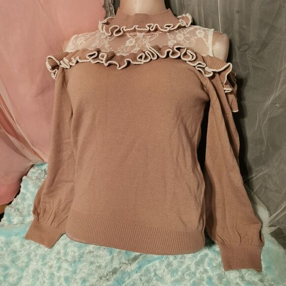 Ank Rouge Brown Sweater Women's Small Ruffle Turtleneck Harajuku Japan Jfashion - Picture 12 of 12